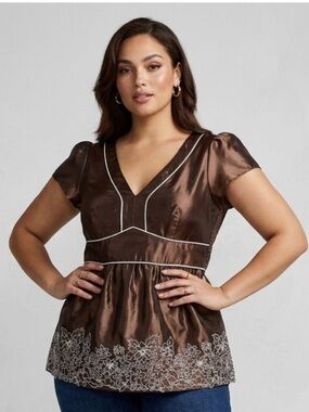 DYNAMITE Chocolate Brown Tunic
Floral Trim
Small